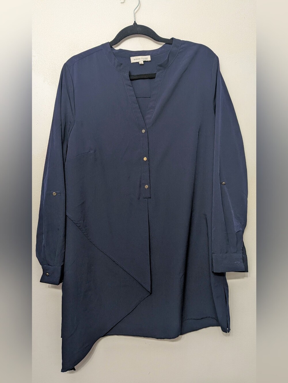 Marie Claire Navy Long-Sleeve Asymmetric Tunic L